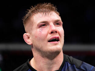 Marvin Vettori of Italy reacts after his victory over Roman Dolidze of Georgia in a middleweight fight during the UFC 286 event at The O2 Arena on March 18, 2023 in London, England. (Photo by Jeff Bottari/Zuffa LLC)