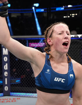 Elise Reed reacts after her victory over Melissa Martinez of Mexico in a strawweight fight during the UFC 279 event at T-Mobile Arena on September 10, 2022 in Las Vegas, Nevada. (Photo by Jeff Bottari/Zuffa LLC)
