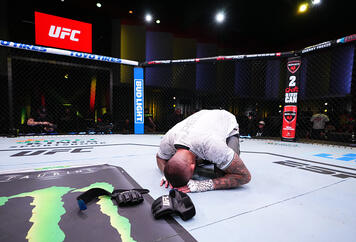 Tyson Pedro of Australia announces his retirement after a loss against Vitor Petrino of Brazil in a light heavyweight bout during the UFC Fight Night event at UFC APEX on March 02, 2024 in Las Vegas, Nevada. (Photo by Jeff Bottari/Zuffa LLC)